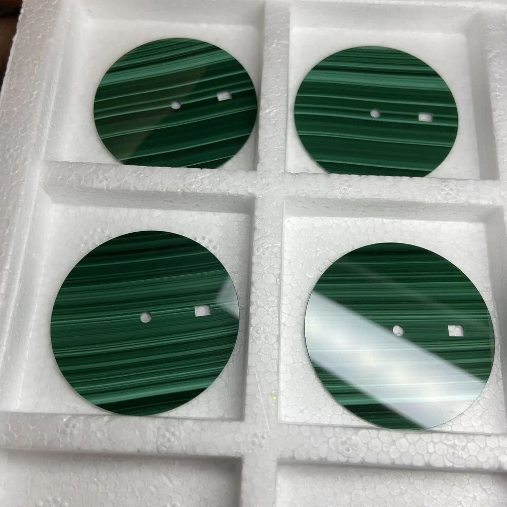 Round Flat 28.5mm Natural Green Malachite Stone NH35 Watch Dial CNC Cut On Sale