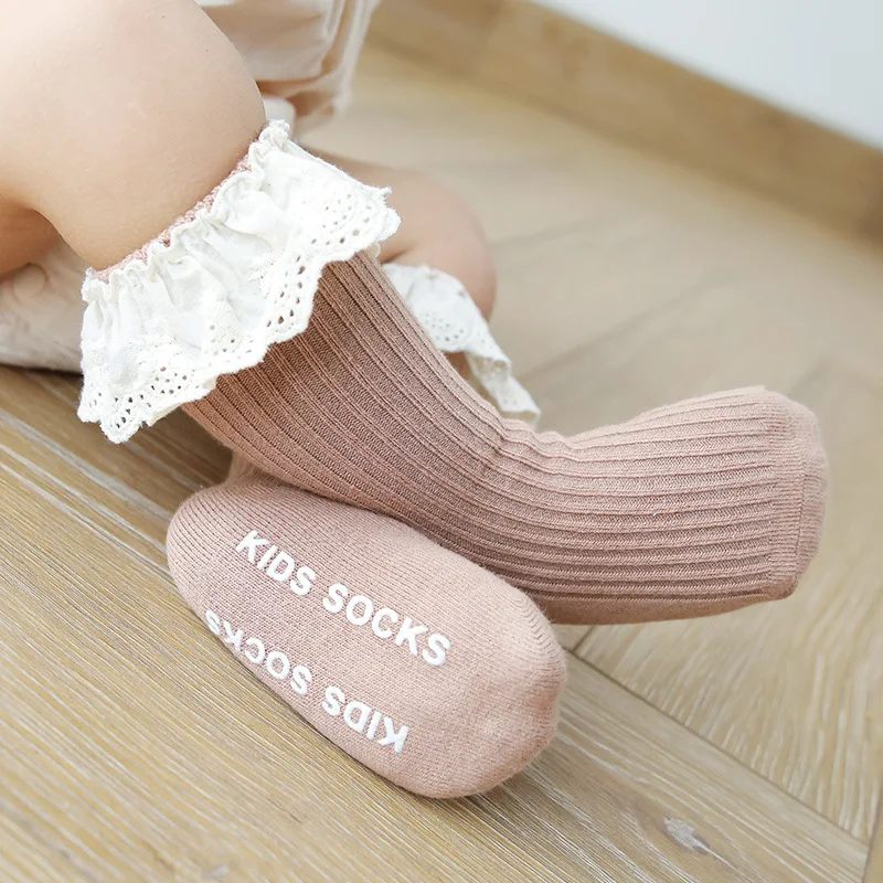 

Newborn Baby Socks Kids Infant Girls Knee High Lace Socks Toddler Girl Anti Slip Cotton Brand Long Sock For 0-3 Years Children