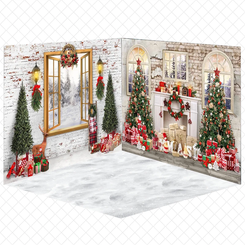Telón Navidad LYWYGG 8X6FT Fondo De Navidad Regalo árbol De Navidad Telón Fondo Navidad