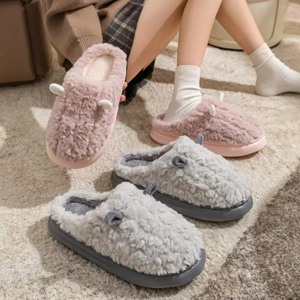 New Cotton Winter Slippers Warm Non-Slip House Shoes Thick Sole Slippers Indoor Use