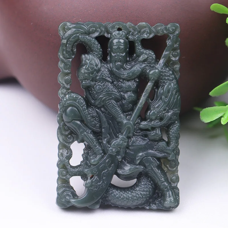 

Natural Hetian Gray Jade Broadsword Gong Panlong Guan Yu Pendant Five Tigers General God of War and Wealth