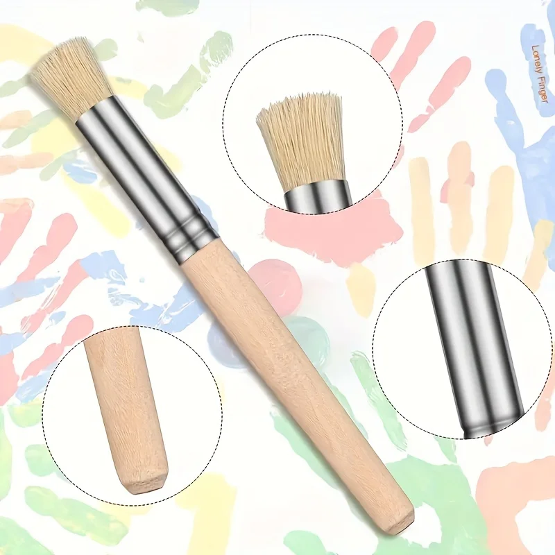 12pcs Bristle Stencil Paint Brushes Set Bristle Hair Wooden Handle Perfect for DIY Crafts Watercolor, Oil, and Acrylic Painting 4