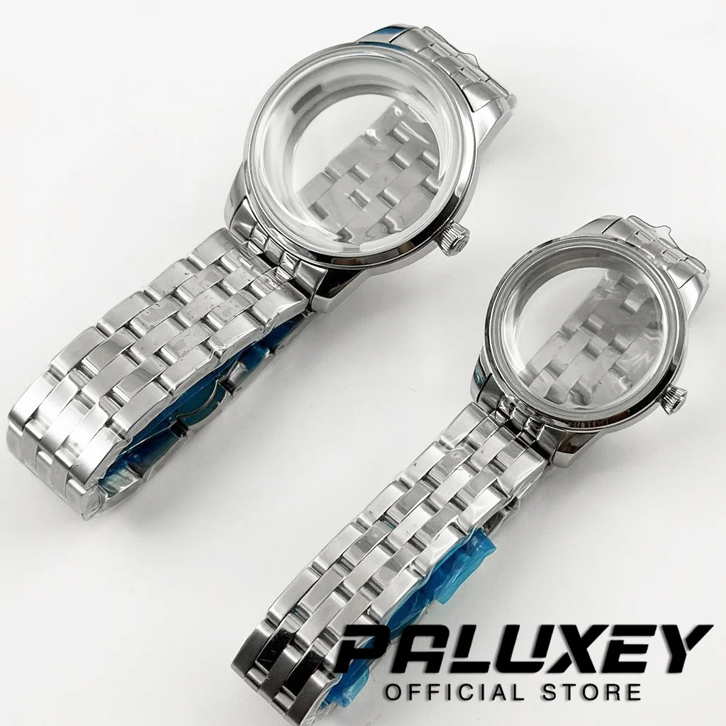 Premium Stainless Steel Watch Case with Arch Glass and Transparent Backcover, Compatible with NH35/NH38 Movement