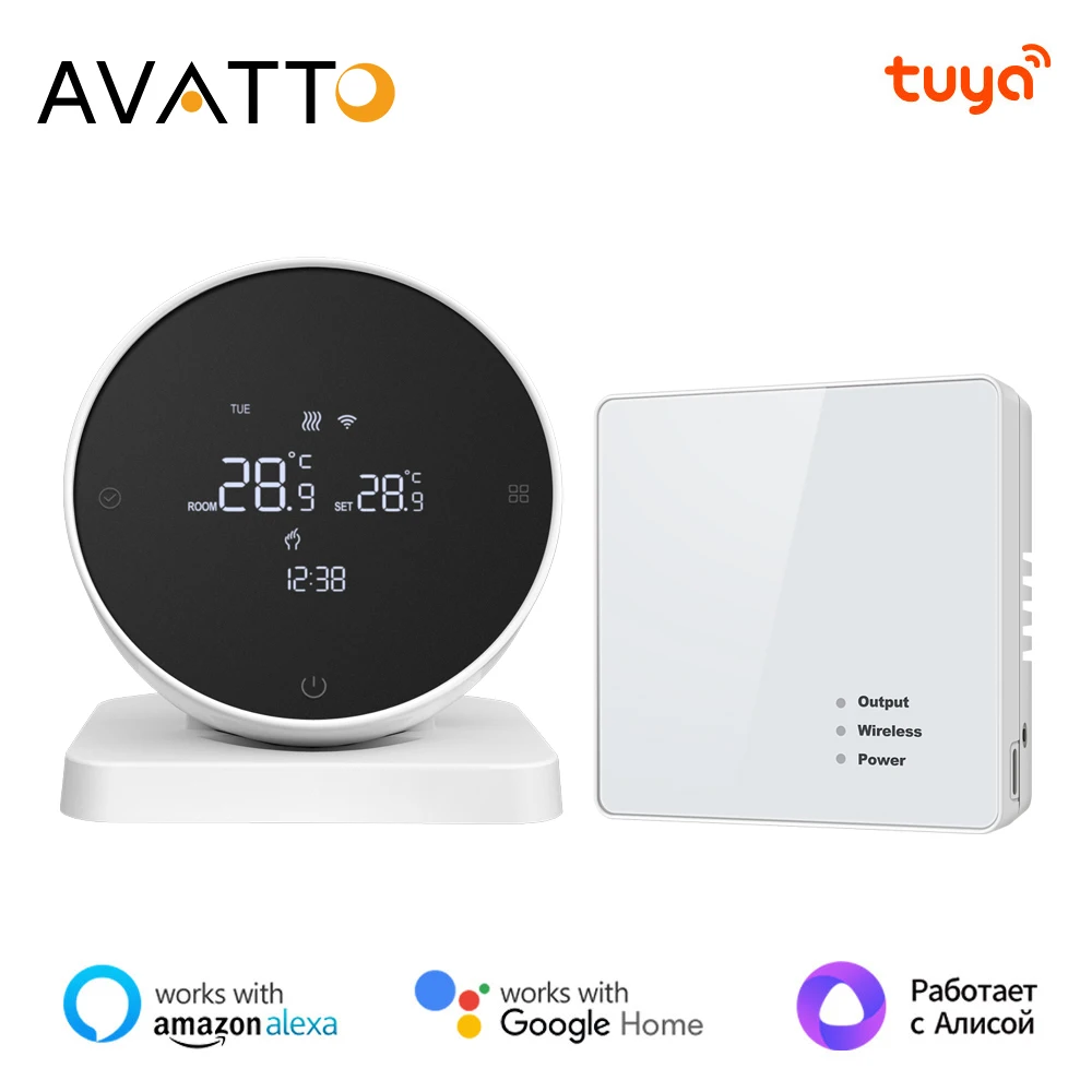 AVATTO Tuya WiFi Smart Thermostat,ตัวรับสัญญาณไร้สาย RF อุณหภูมิ Controller,สําหรับหม้อต้มแก๊สน้ําสนับสนุน Alexa Google Home 1