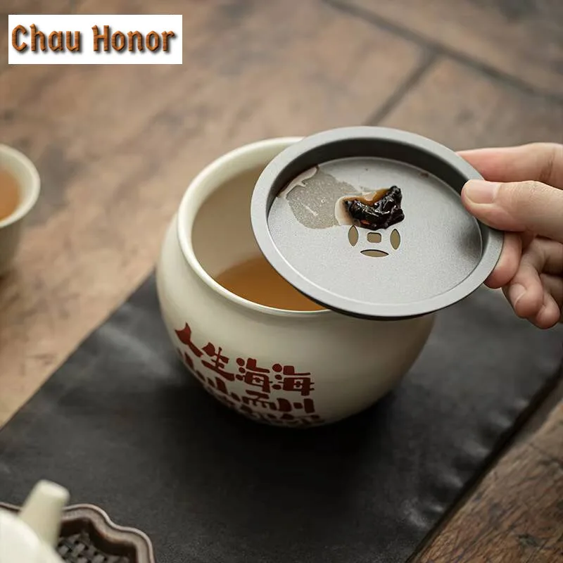 450ml Retro Grass Wood Ash Jianshui Traditional Tea Wash Writing-brush Washer Tea Garbage Can Chaxi Kung Fu Teaset Ornaments