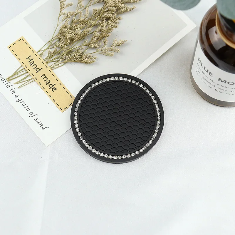 Non-slip Car Water Cup Pad Diamond Rhinestone Rubber Mat For Bottle Holder Coaster Auto Interior Anti-skid Cup Holders 7cm 2pcs cup holder coasters car coaster pads