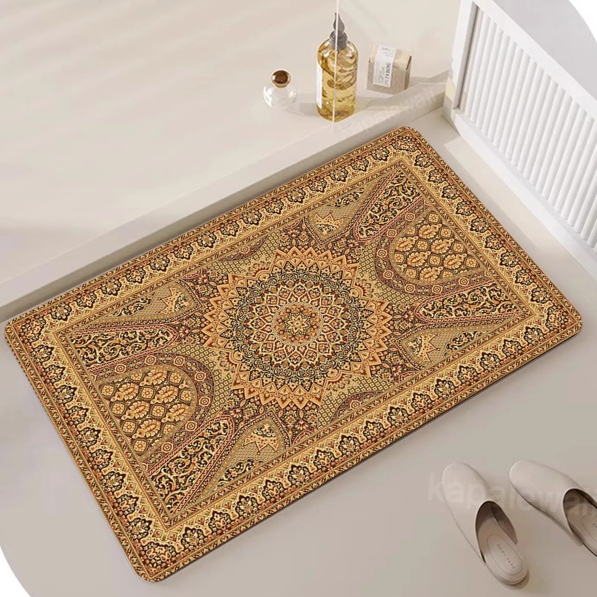 

Persian Diatom Floor Door Mat Home Carpet Non-slip Retro Bathroom Toilet Kitchen Floor Mats Living Room Entrance Decor Rugs