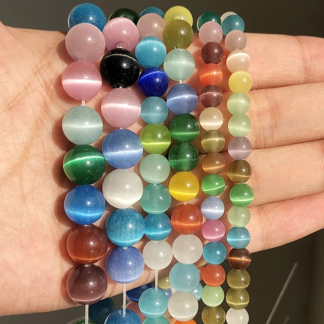 Natural Stone Pink White Moonstone Cat Eye Beads For Jewelry Making Smooth Loose Spacer Beads Opal Diy Charm Bracelets Necklace Mixed Color