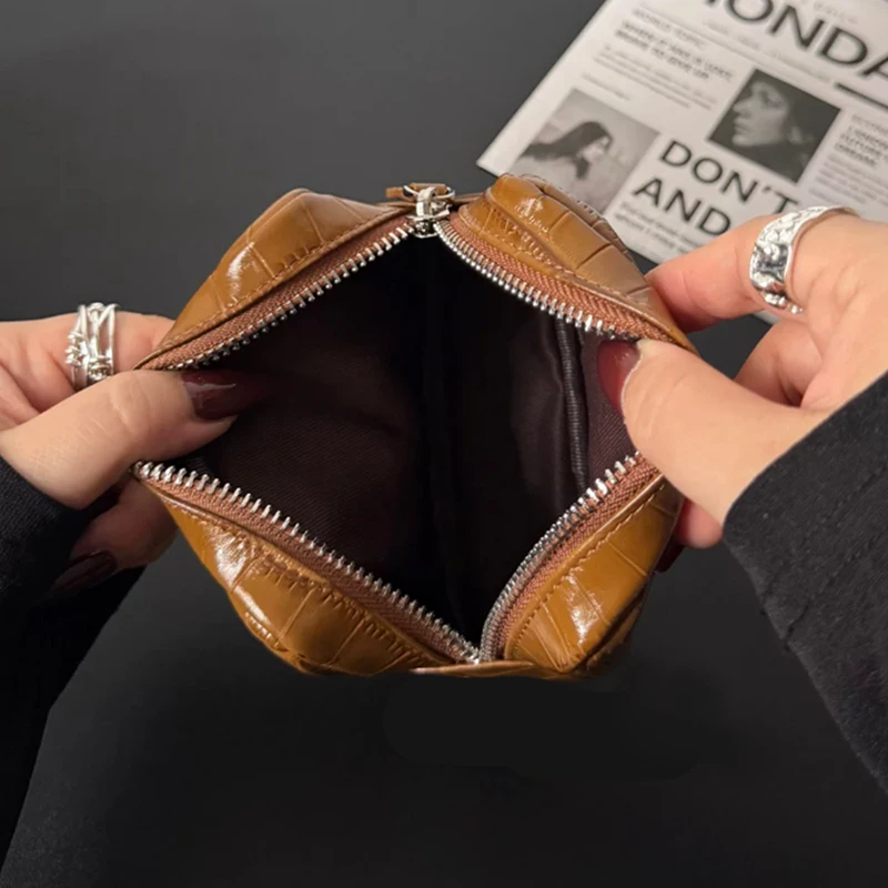 Luxury Genuine Leather Zip Coin Purse Crocodile Leather Pattern Cowhide Wallet Lipstick Cosmetic Bag Custom Woman Storage Bag 4