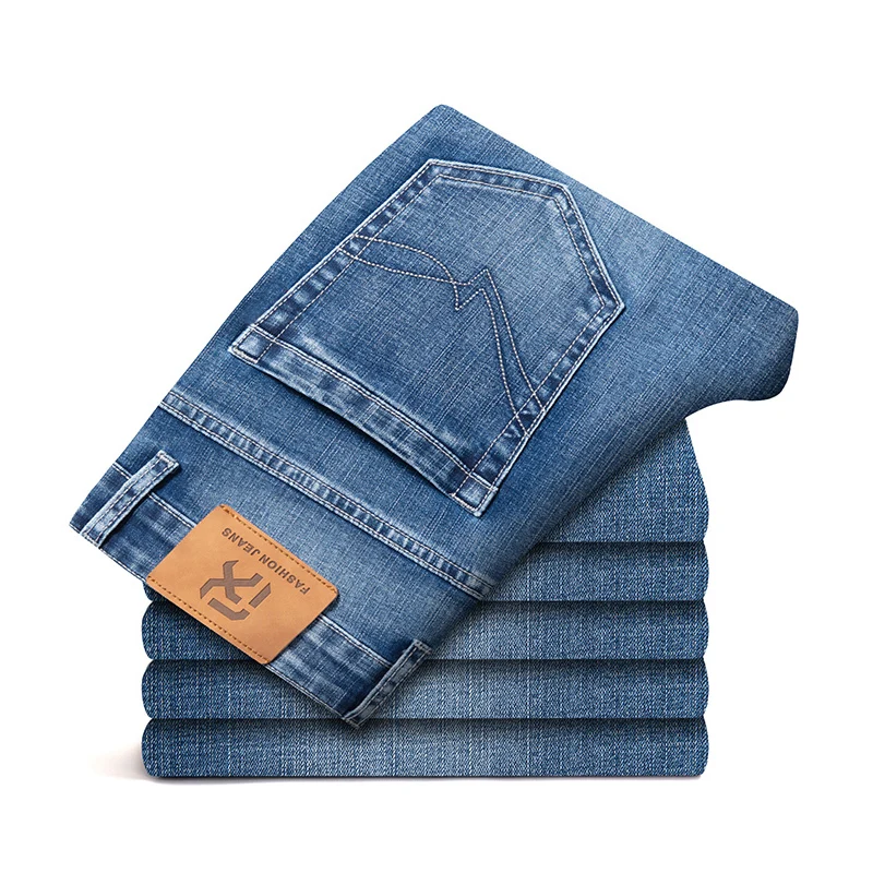 2022 Autumn New Men's Retro Blue Regular Fit Jeans Anti-theft Pocket Design Denim Stretch Straight-leg Pants Male Brand Trousers 2