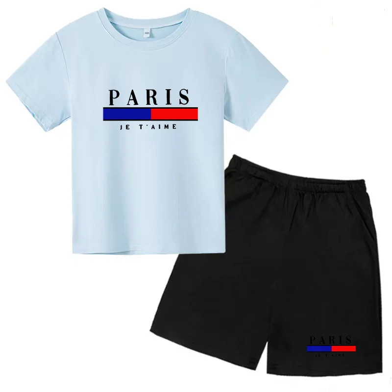 Summer Kids Casual Set T-shirt Shorts Creative Print Set for Boys and Girls for Ages 3-13 Charming Outdoor Activities 2 Pieces