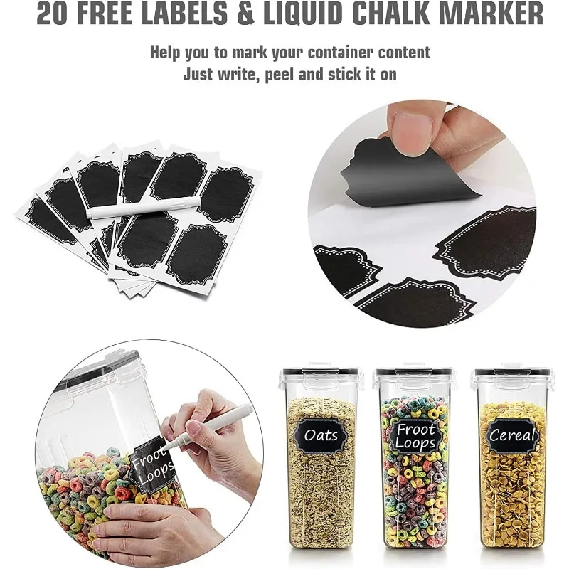 Cereal & Dry Food Storage Containers Airtight Set of 8 [2.5L / 85.4oz] for Sugar Flour
