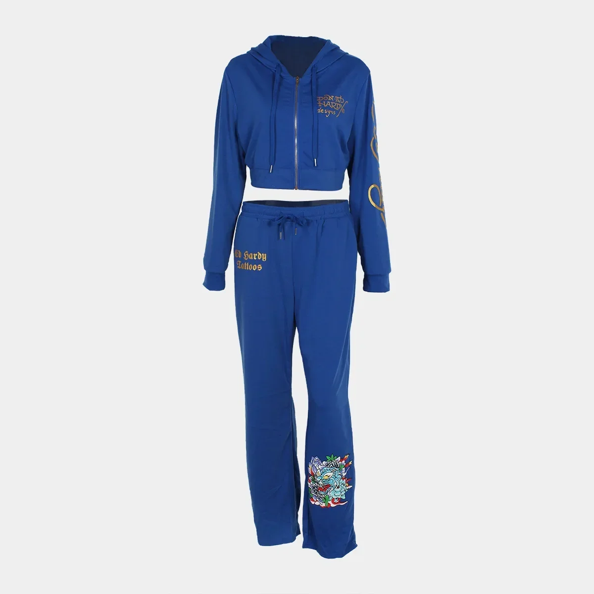 Bangniweigou Skull Love Print Zipper Short Cardigan + High Waist Straight Leg Pants Two Piece Set Women Tracksuit Autumn Winter 5