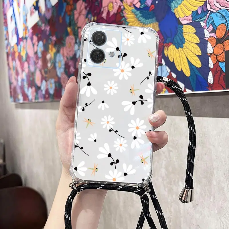 Fresh Flower Transparent Crossbody Lanyard Phone Case Cover