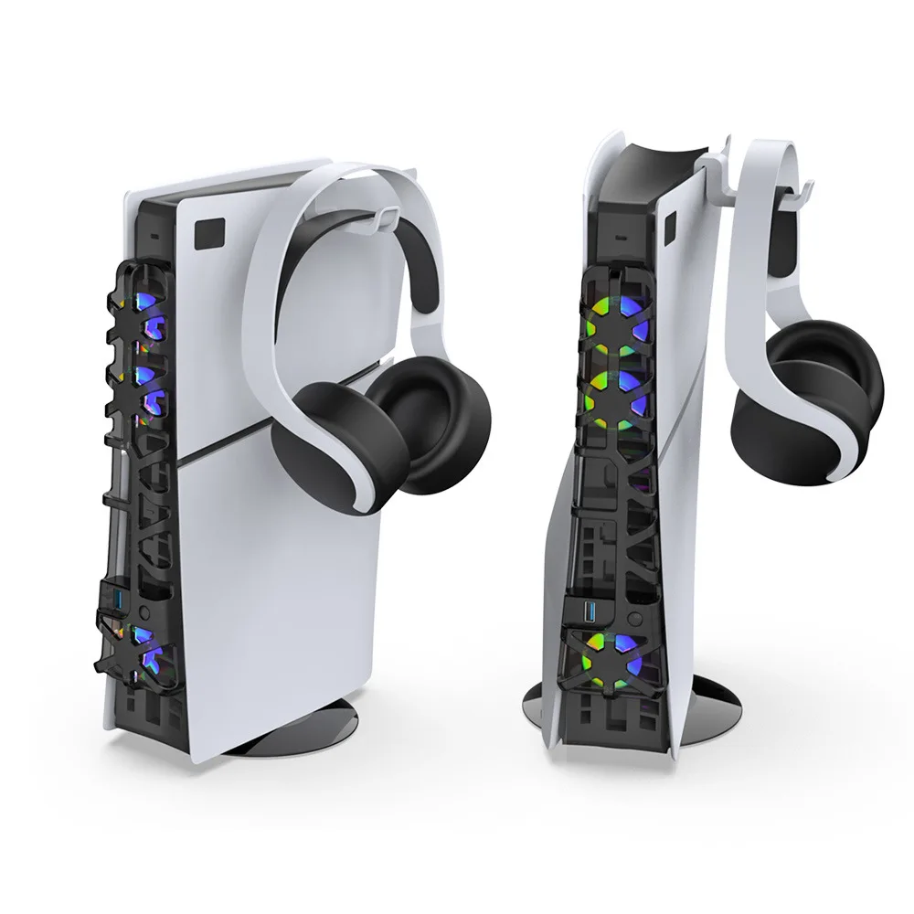 For PS5 3 in 1 Cooling Fan Playstation 5 Host Holder Hesdest Hook Game Accessories Set Cooler With LED Light Cooling Station