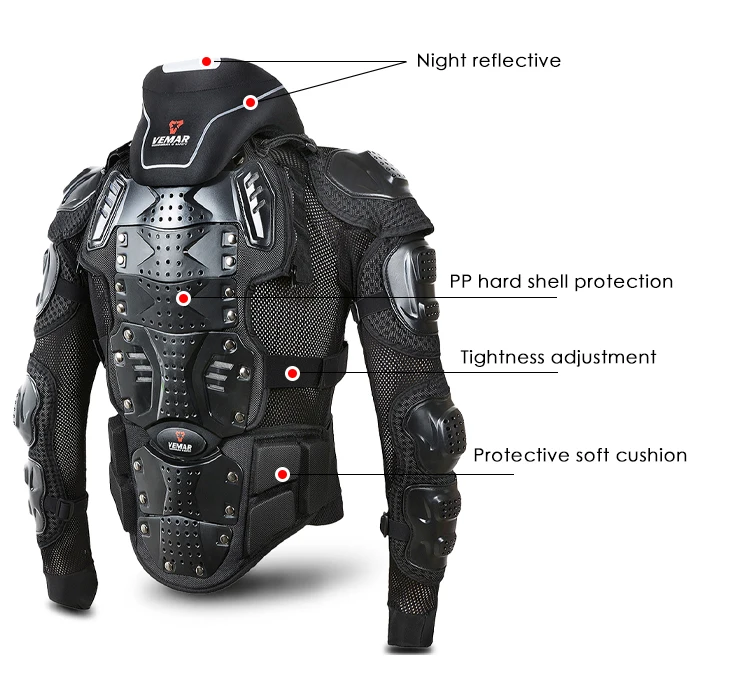 VEMAR Men Full Body Armor Motorcycle Jacket Chest Back Protector Moto Body Armor Motocross Racing Jacket Adjustable Black motorcycle armor motorcycle body armor body protector motorcycle armor vest motorcycle jackets