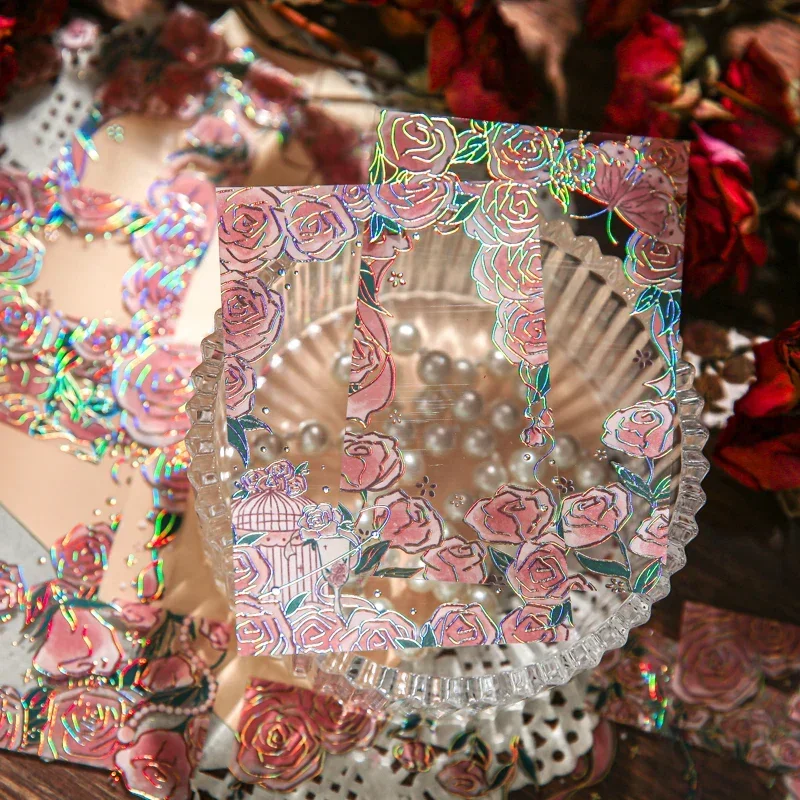Conjunto de 12 adesivos pvc transparentes, rosas douradas, adesivos decorativos vintage colagem de flores, 4 estilos