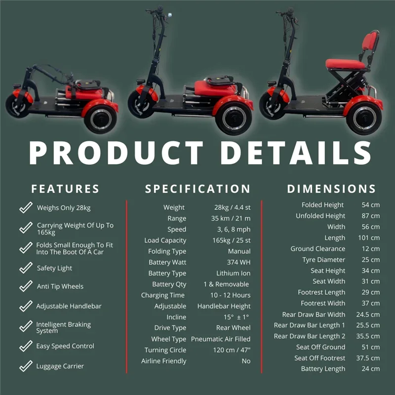 Electric Scooter For Elderly Disabled Foldable Electric Tricycle Scooter 300W 36V 3 Wheel With Seat for Adults