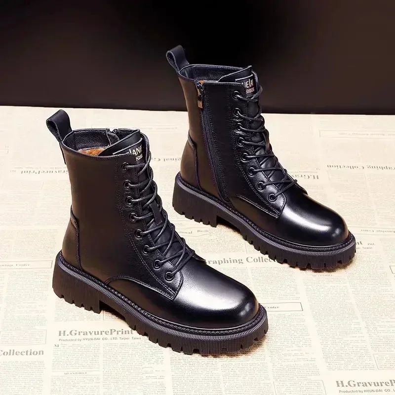 Waterproof Winter Snow Boots Women 2023 Plus Velvet Thick Cotton Women Shoes Black Leather Warm Platform Women\'s Ankle Boots