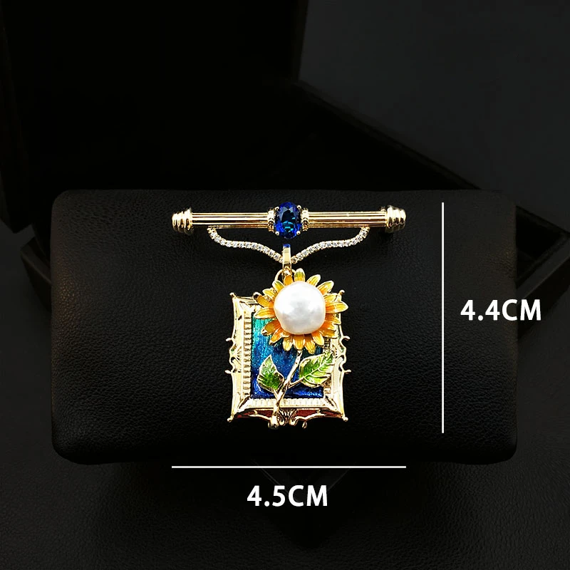 Baroque Pearl Sunflower Brooch Men Women Pin Corsage Oil Painting Design Sense Clothes Neckline Accessories Jewelry Gifts 5585