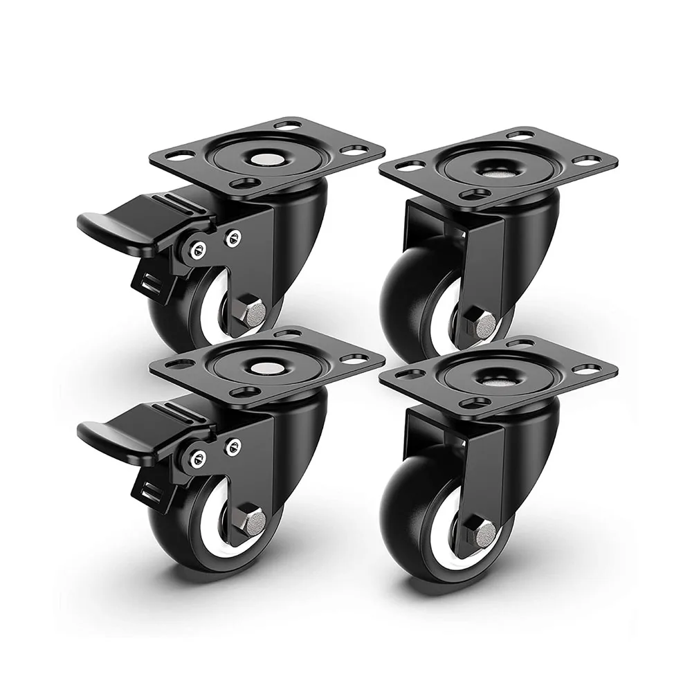 4Pcs 1.6in Heavy Duty Swivel Caster Wheels with Safety Dual Locking and Polyurethane Foam No Noise Wheels, Load Bearing 440 Lbs