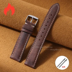 Elegant Vintage Leather Watch Strap - Quick Release Cowhide Band with Business Stitching - 22mm (Deep Brown)