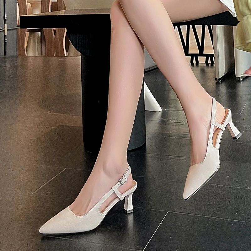Genuine Leather Summer Shoes For Women Black Nude Gladiator Sandals Slingbacks Heels Mules Green Flip Flops Female Large Size 45