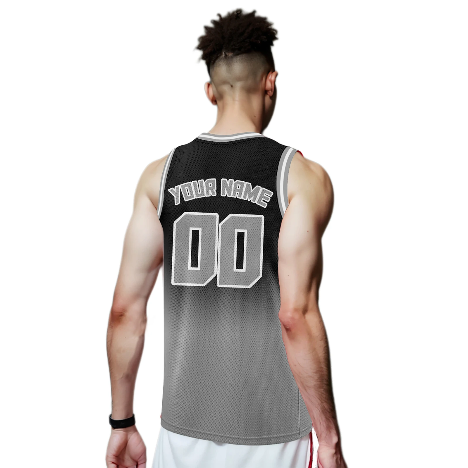 Gray Black Gradient Basketball Jersey Men Women Youth Kids Printed Team Name Number Personalized Basketball Uniform