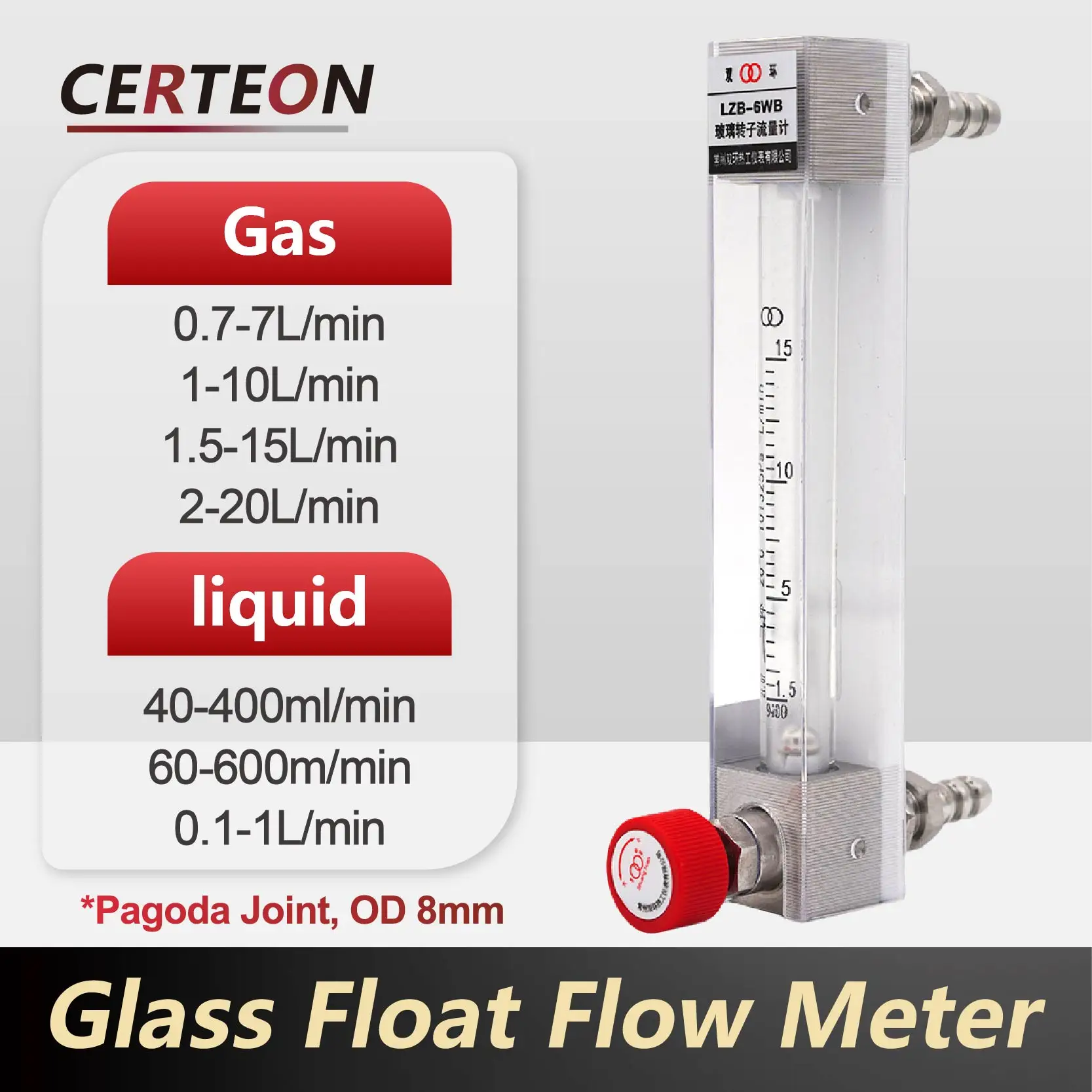 Glass Tube Rotameter LZB-6WB Flow Meter for Air Oxygen Nitrogen Water Liquid Industrial Variable Area Float Flowmeter Panel Moun
