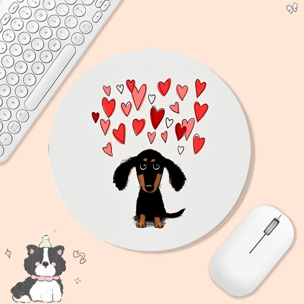 Dachshund Dog Animation Round Desktop Desk Mat Kawaii Gaming Accessories Students Writing Pad Mouse Pad Padmouse Desk Play Mats 4