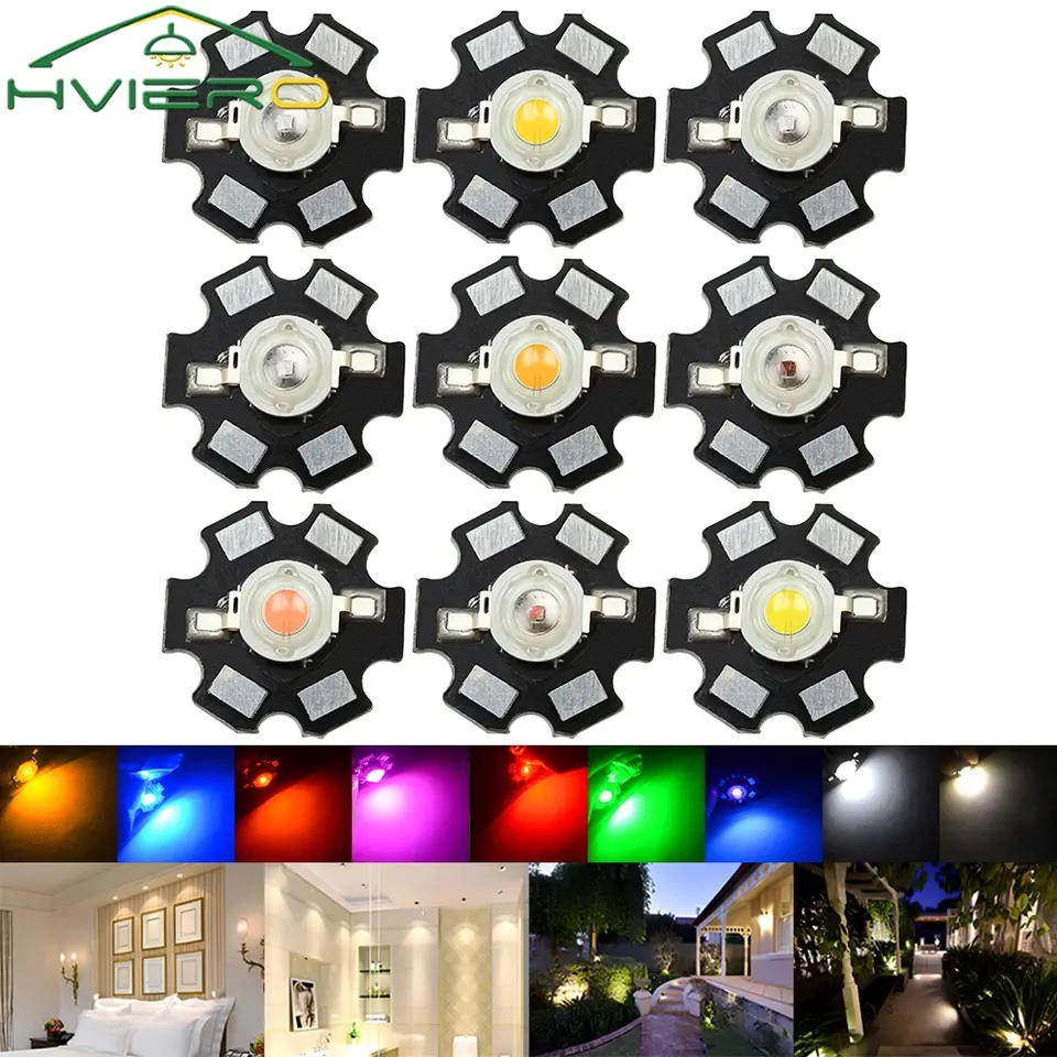 10X 20mm 3V 3W Led High Power Chip Light Bead White Red Blue Green Led Beads Emitter LED Bulb Diodes Lamp with Star Min Heatsink image 1