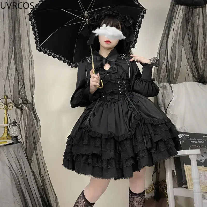 Japanische viktoria nische Gothic Lolita Kleid Frauen Punk-Stil süße Spitze Bogen Eving Party Kleider Harajuku Y2k Cosplay Prinzessin Kleid