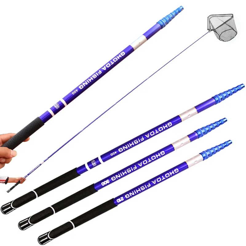 Folding Fishing Landing Hand Nets 2.1/3.0/3.6M Telescoping Flip Pole Lightweight Carp Carbon Fiber Folding with Eva Handle