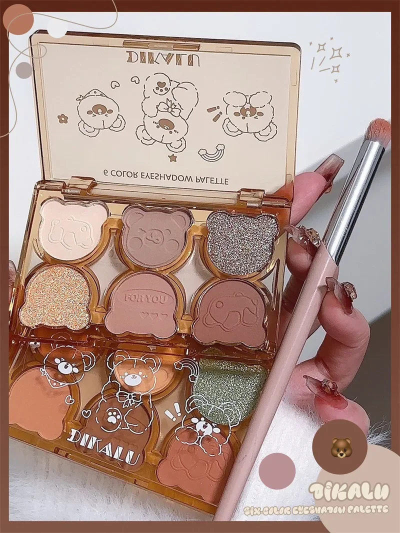 Description Picture 2 of item6 Colors Matte Eyeshadow Palette Fine Shimmering Pearlescent Smoky Gray Red Black Eye Shadow Wine Red Eye Makeup Wholesale