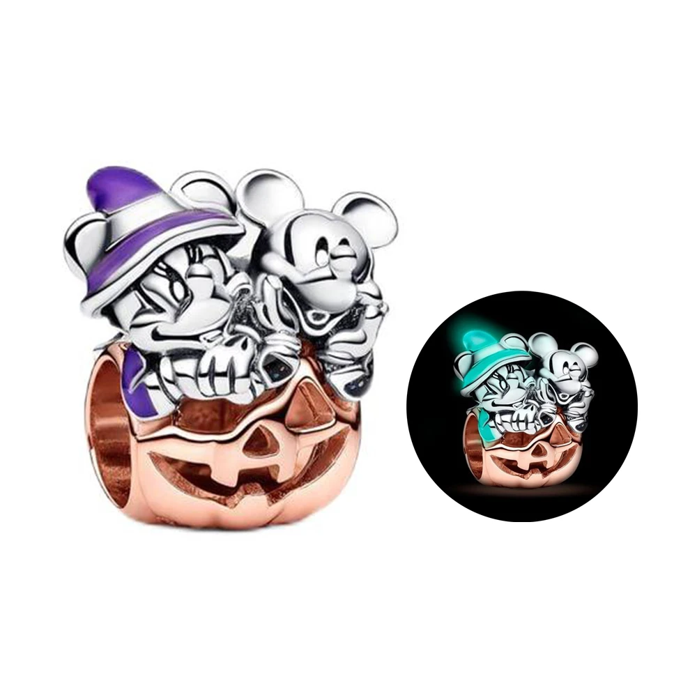 Disney Mickey Mouse E Minnie Mouse Halloween Pumpkin Charm Fit Original Pandora Charms Bracciale E Gioielli Con Ciondolo Bangle