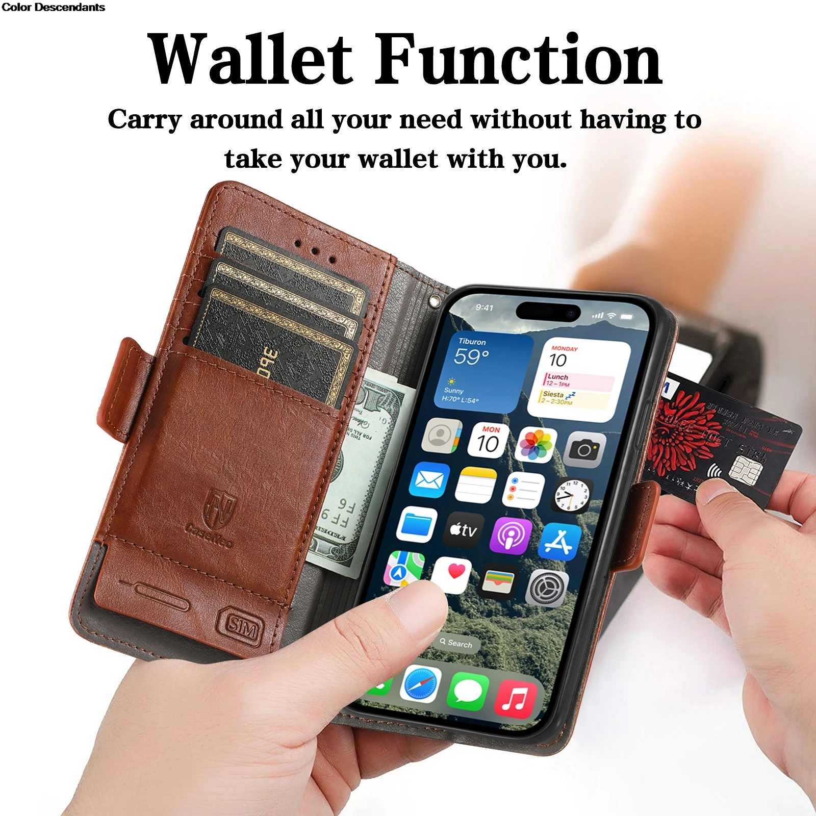 Leather RFID Blocking Phone Case with Wireless Charging and Card Slots