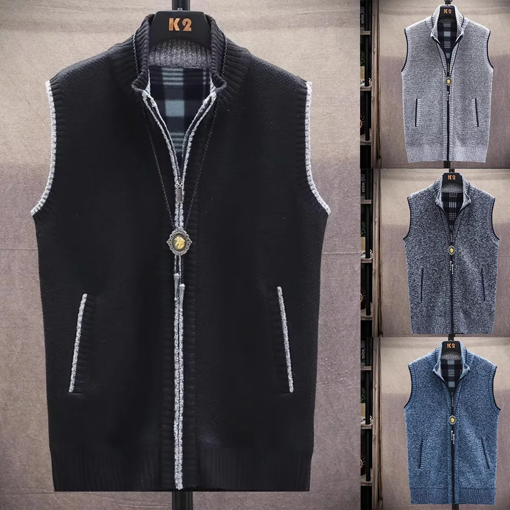 Autumn Winter Men Sweater Cardigan Knitting Vest Dailywear Warmth Thickened Zipper Jacket Waistcoat Male Streetwear