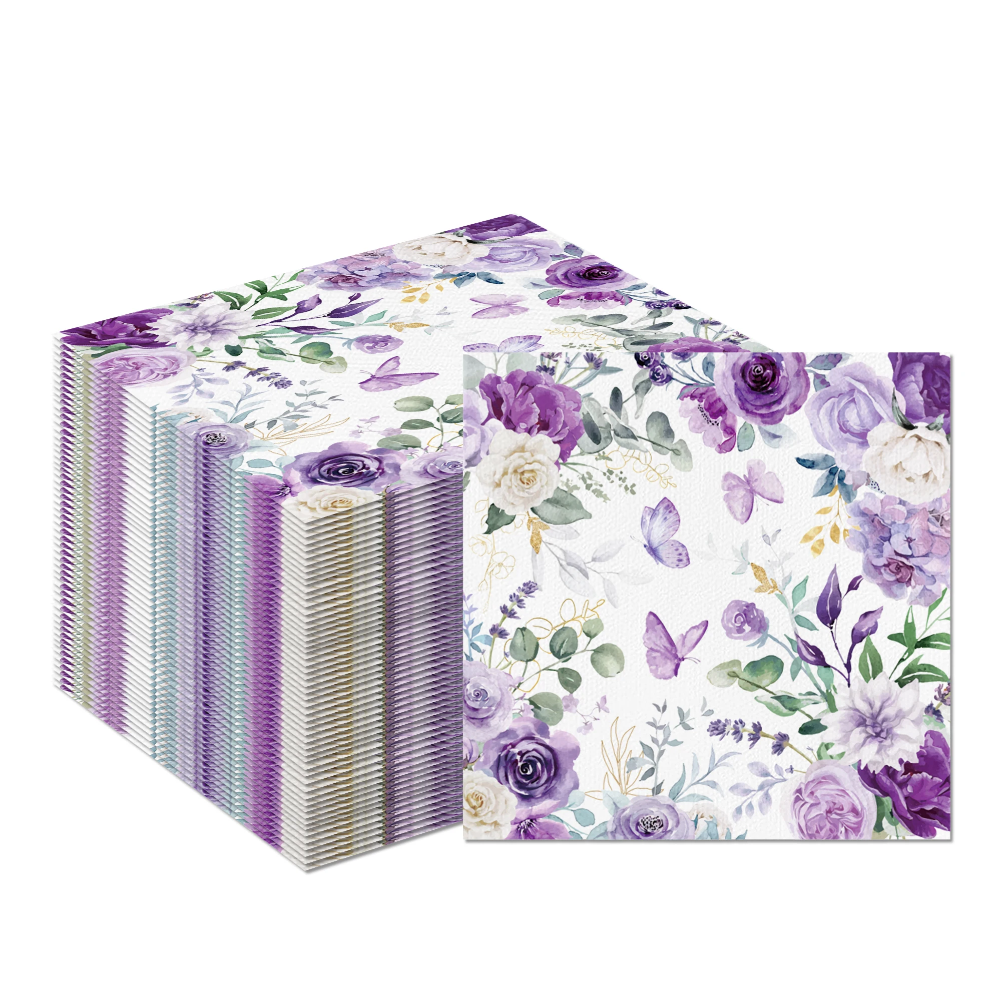 20/40/60 Stück lila Blumenservietten, Servietten für Hochzeitsdekoration, Servietten für Geburtstagsdekoration, Partyzubehör – Detail 8