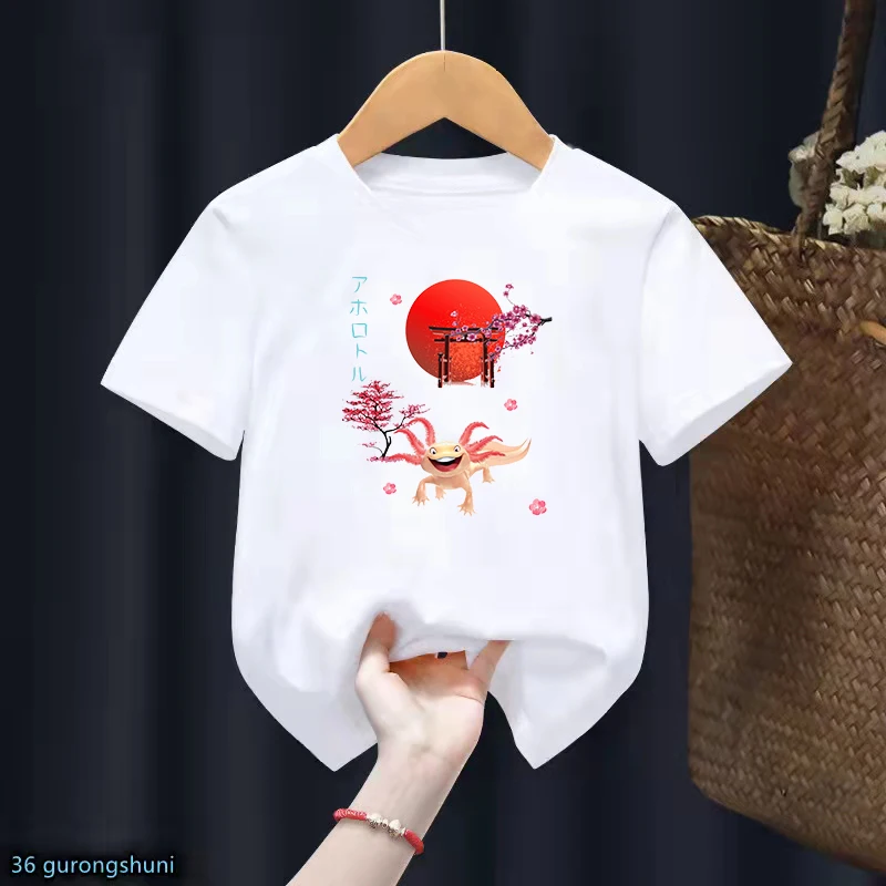 2023 Vendita Calda Divertente Abbigliamento Per Bambini Axolotl Love Boba Strawberry T Shirt Per Ragazze Harajuku Kawaii Abbigliamento Per Bambini T-S