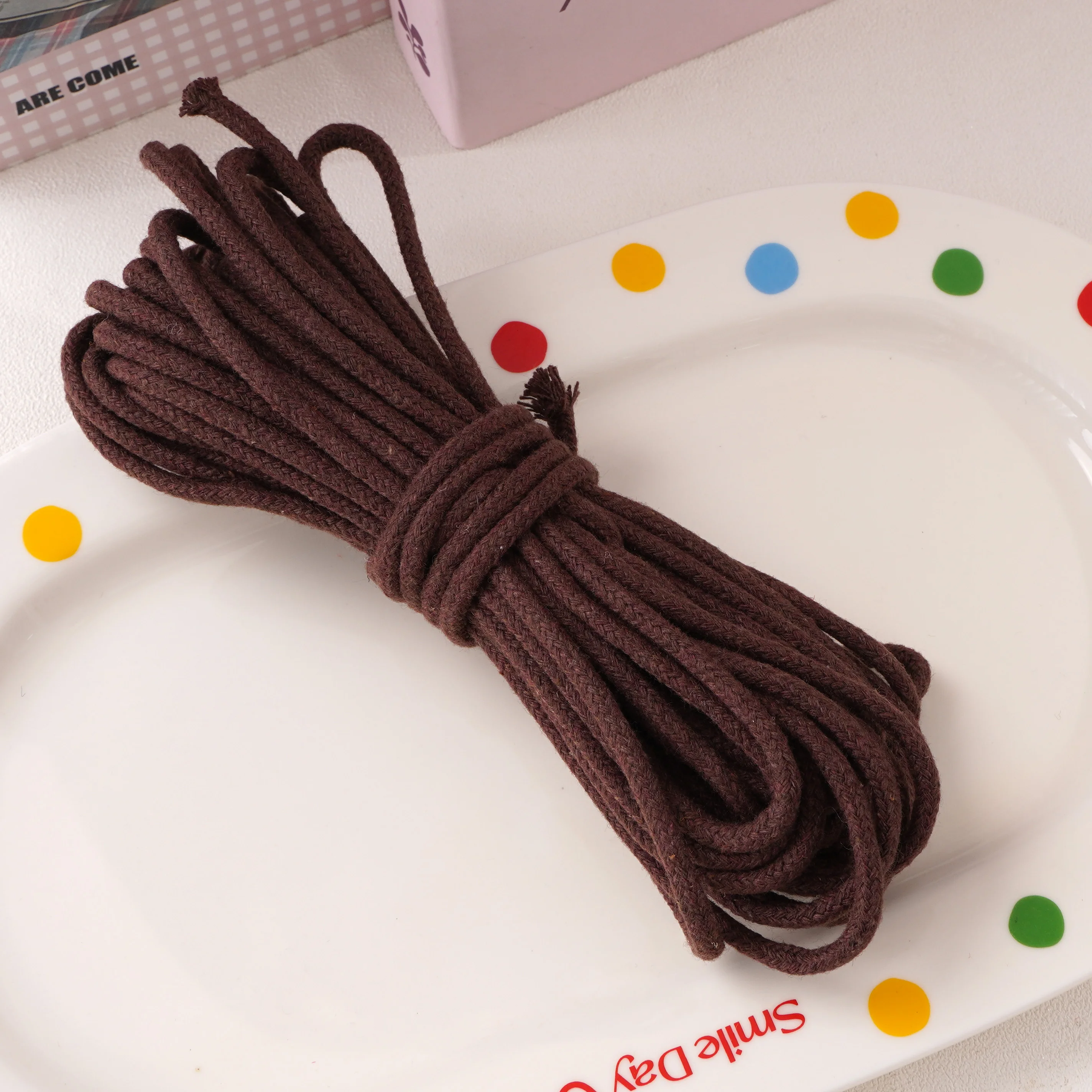 10-Meter Pack of 4mm Multi-Color Braided Cotton Rope for Crafts and Home Decor