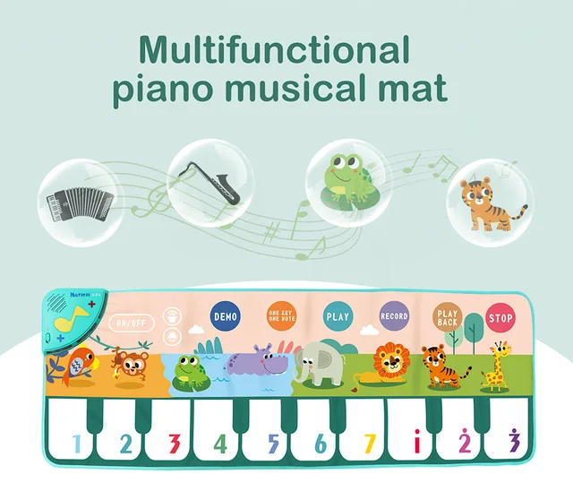 Piano Musical Infantil Educativo C/ Som E Luz Baby Einstein Cor Azul E  Branco 1.5v
