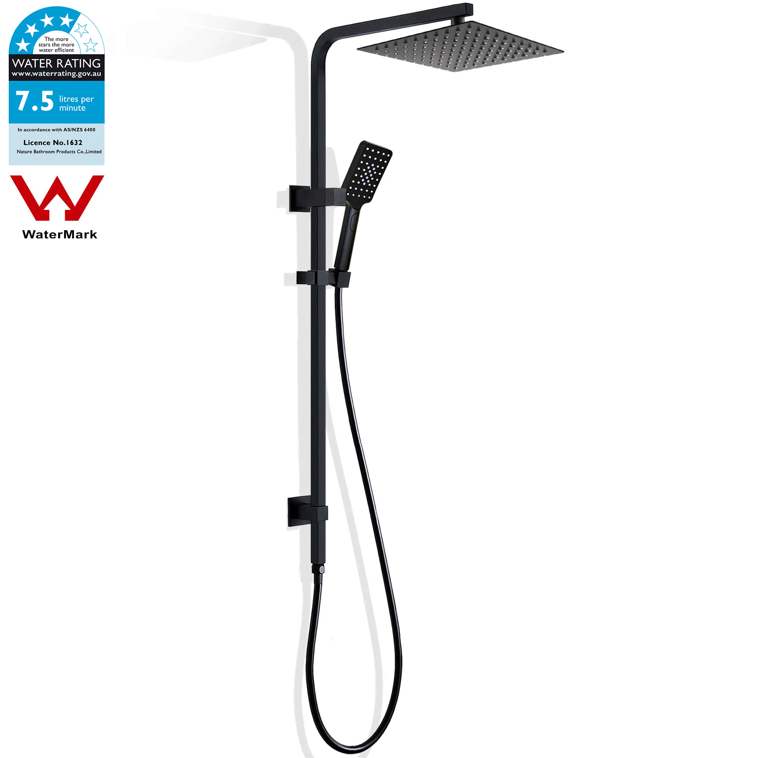 **Sydney Stock ** KYLINS Preto 8/10/12/16 '' Cabeça de chuveiro quadrada de chuva Trilho deslizante portátil 2 em 1 Conjunto de desviador de braço de parede WELS