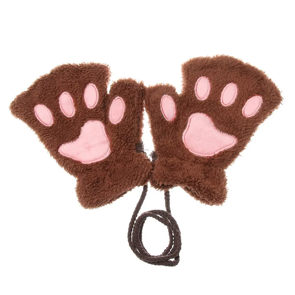 Fashion Fluffy Warm Plush Children Gloves Mittens Cat Paw Fingerless