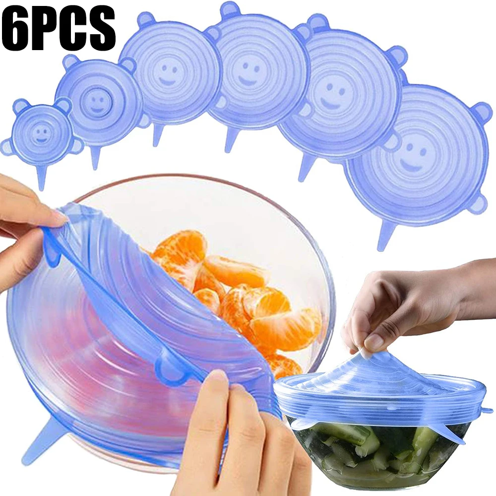 6Pcs Food Grade Silikon Erhaltung Abdeckung Wiederverwendbare Luftdichte Lebensmittel Universal Gericht Stretch Runde Deckel Für Küche Zubehör – Detail 4