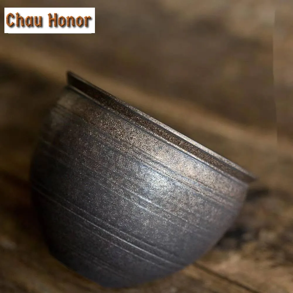 550ml Handmade Iron Rust Glaze Jianshui Ancient Coarse Pottery Tea Washing Basin Writing-brush Washer Chaxi Teaware Ornaments