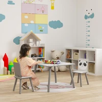 Ensemble table et 2 chaises Zonekiz, ensemble de meubles pour enfants 3 pièces pour enfants de plus de 3 ans avec bordure et panda gris et blanc 2