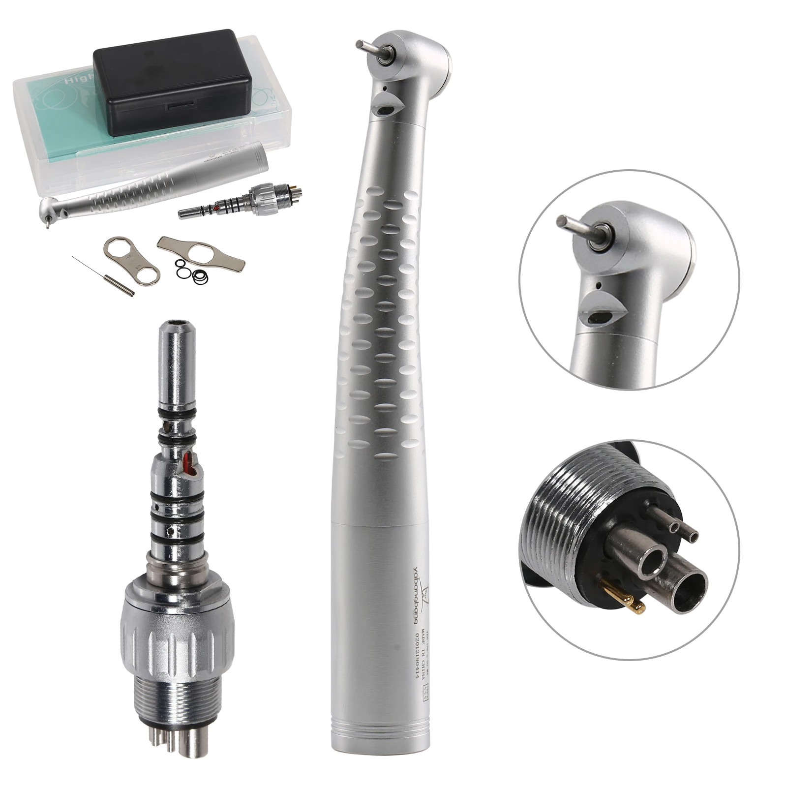 Dental LED Fiber Optic High Speed turbine Push Button Handpiece & 6 Hole Quick Coupler 360° Swivel Fit KaVo Style