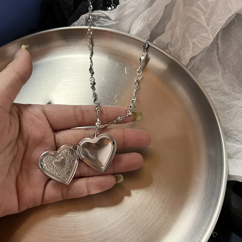 Forever Love Heart Shape Pendant Women Necklace Metal Heart Epoxy Resin Beads Charm Beaded Link Chain Girls Necklace Jewelry