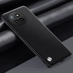 Luxury Leather Shockproof Phone Case - Plain Skin Soft Back Cover for Xiaomi Civi 3 (Carbon Fibre Black)