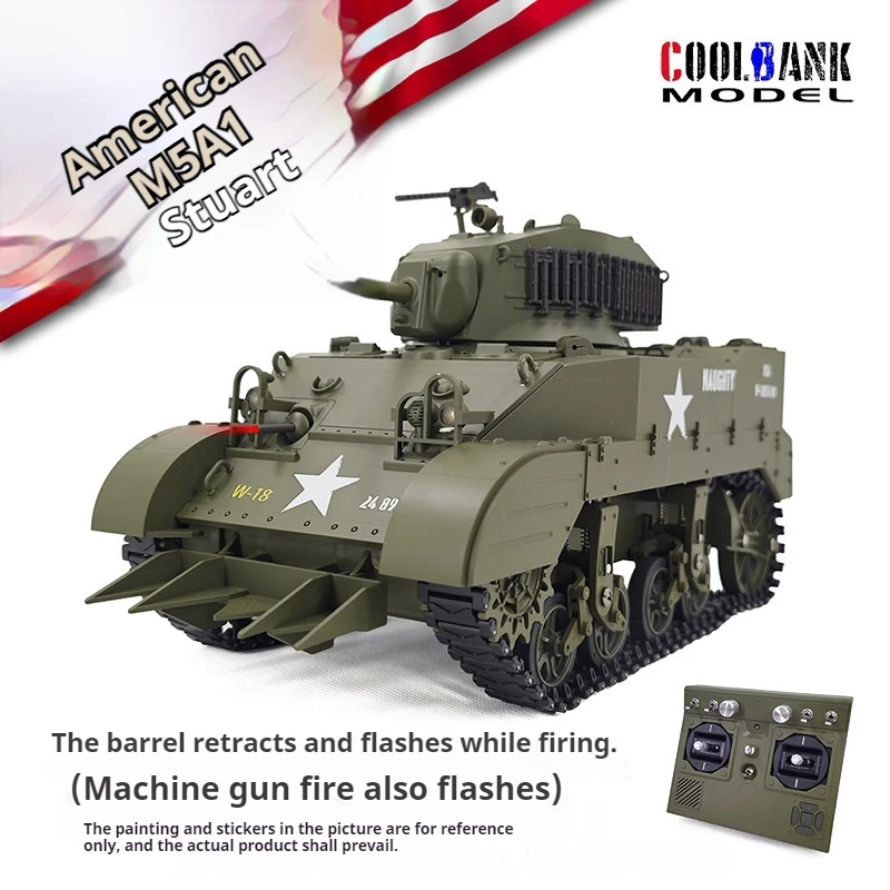 American Stuart M5a1 Military Simulation 360-Degree Rotating Smoking Electric Remote Control Tank G2080 Model Children'S Toy 2